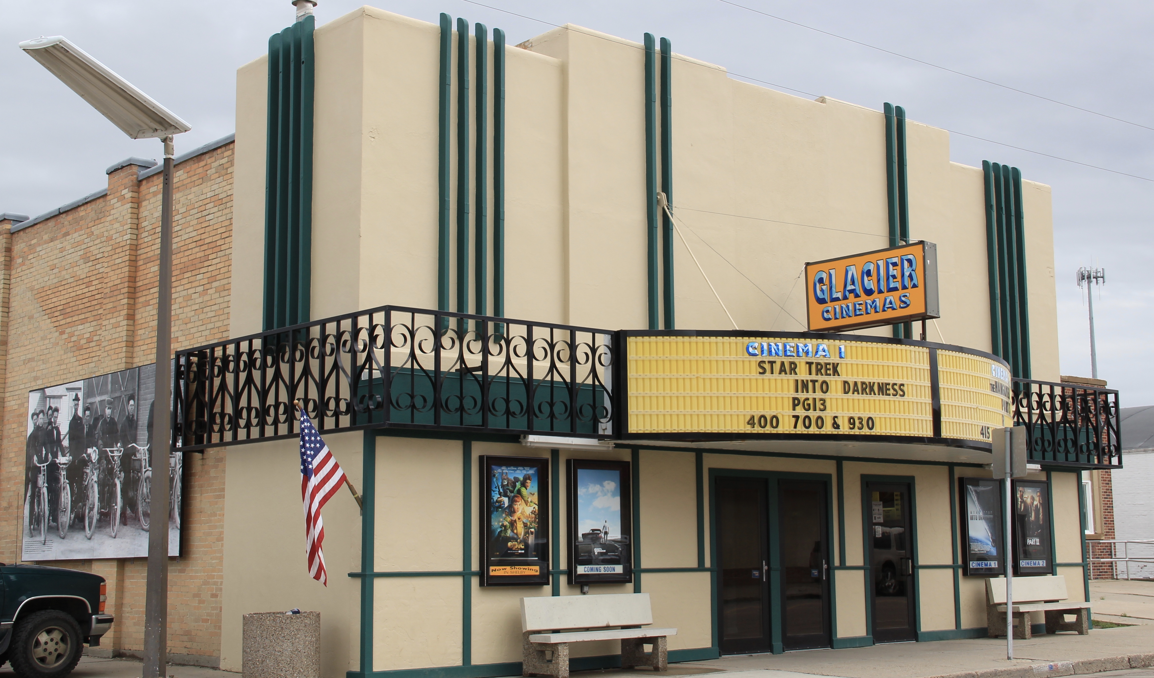 Glacier Co Cut Bank theater deco bike mural