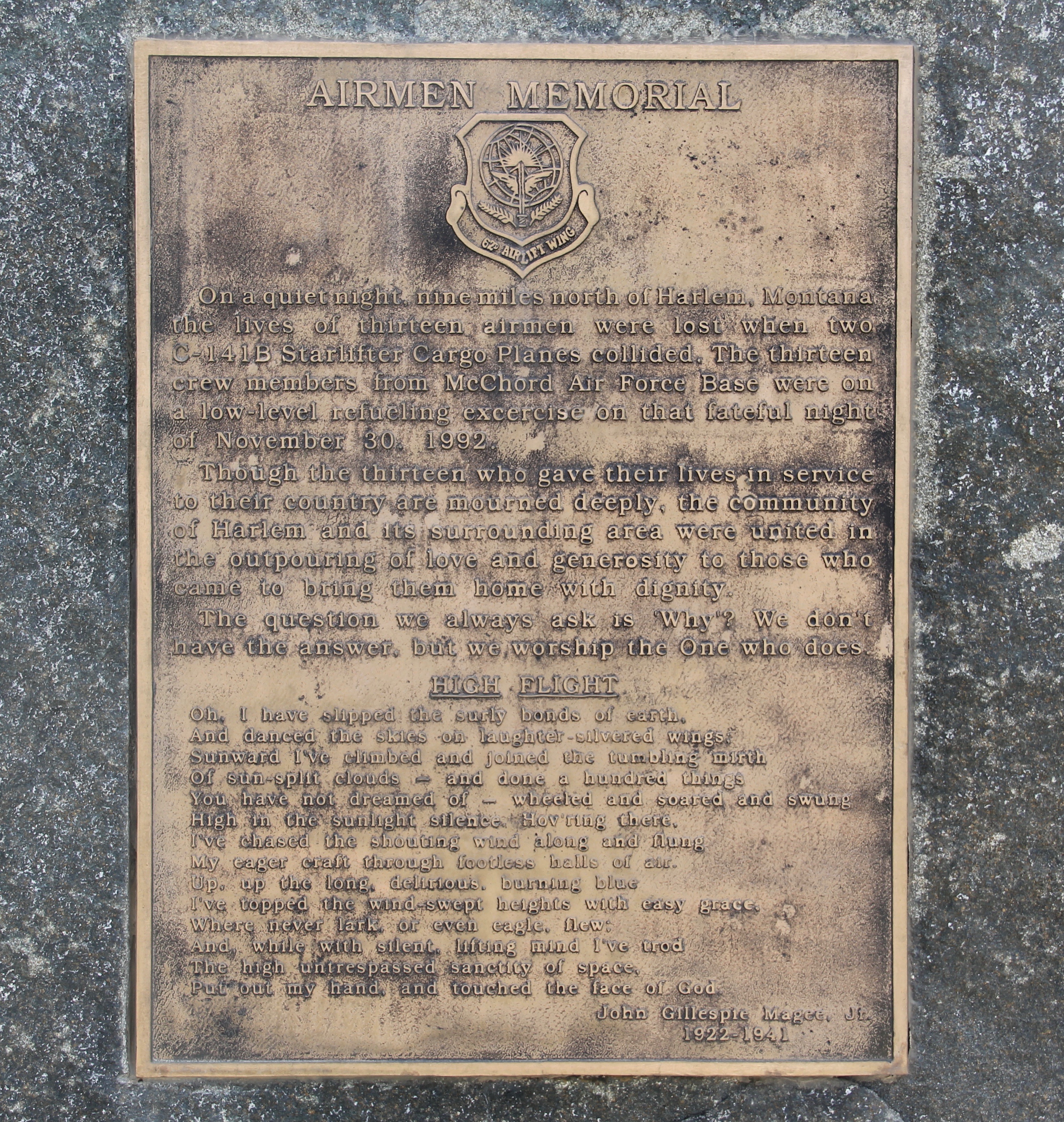 Blaine Co Harlem air pilot memorial detail