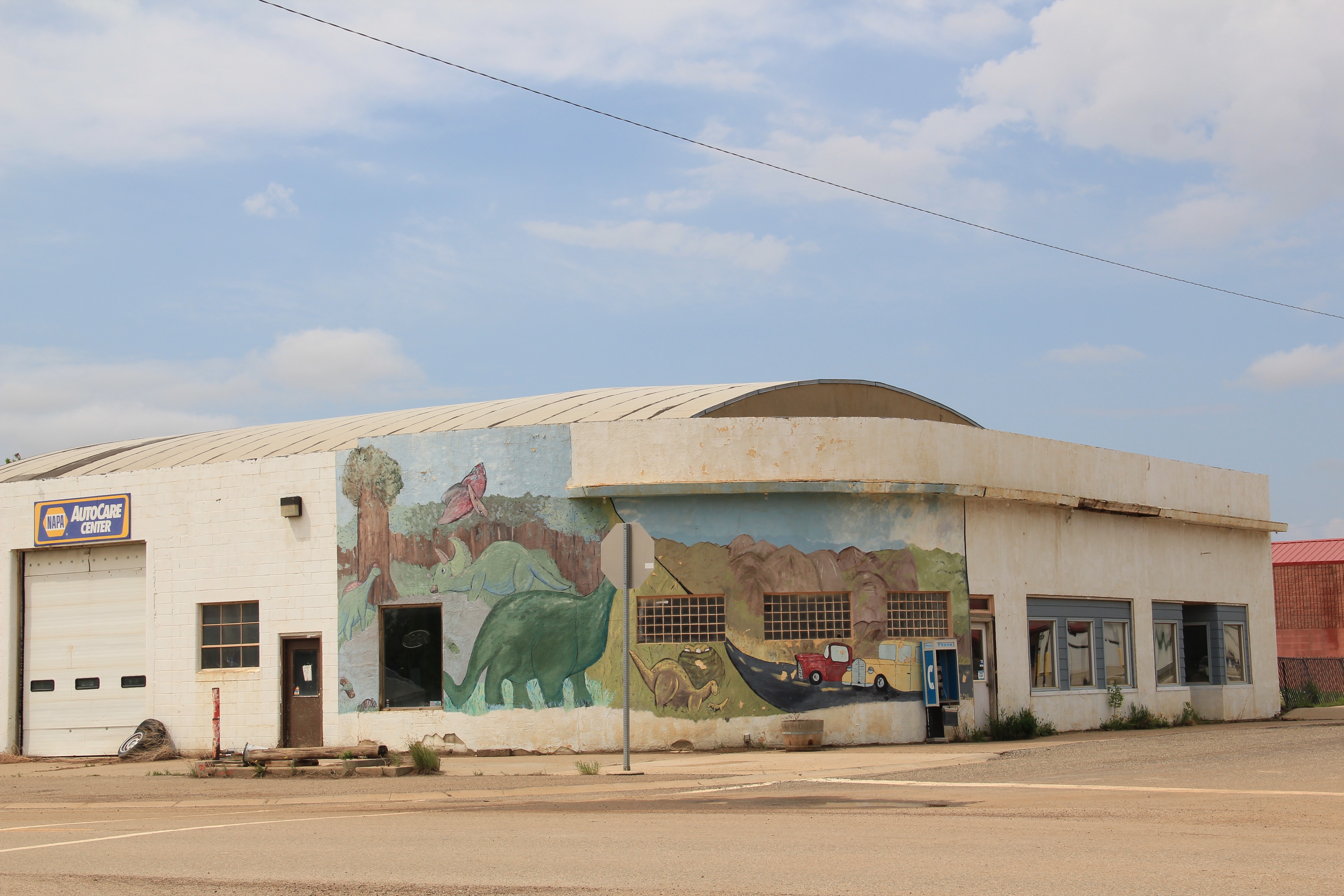 Garfield Co Jordan gas station MT 200 deco dinosaur mural